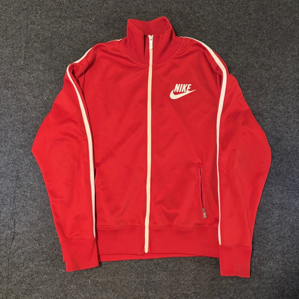 Nike Sportswear Mens XL Red Full Zip Track Jacket White Stripe Logo Trim